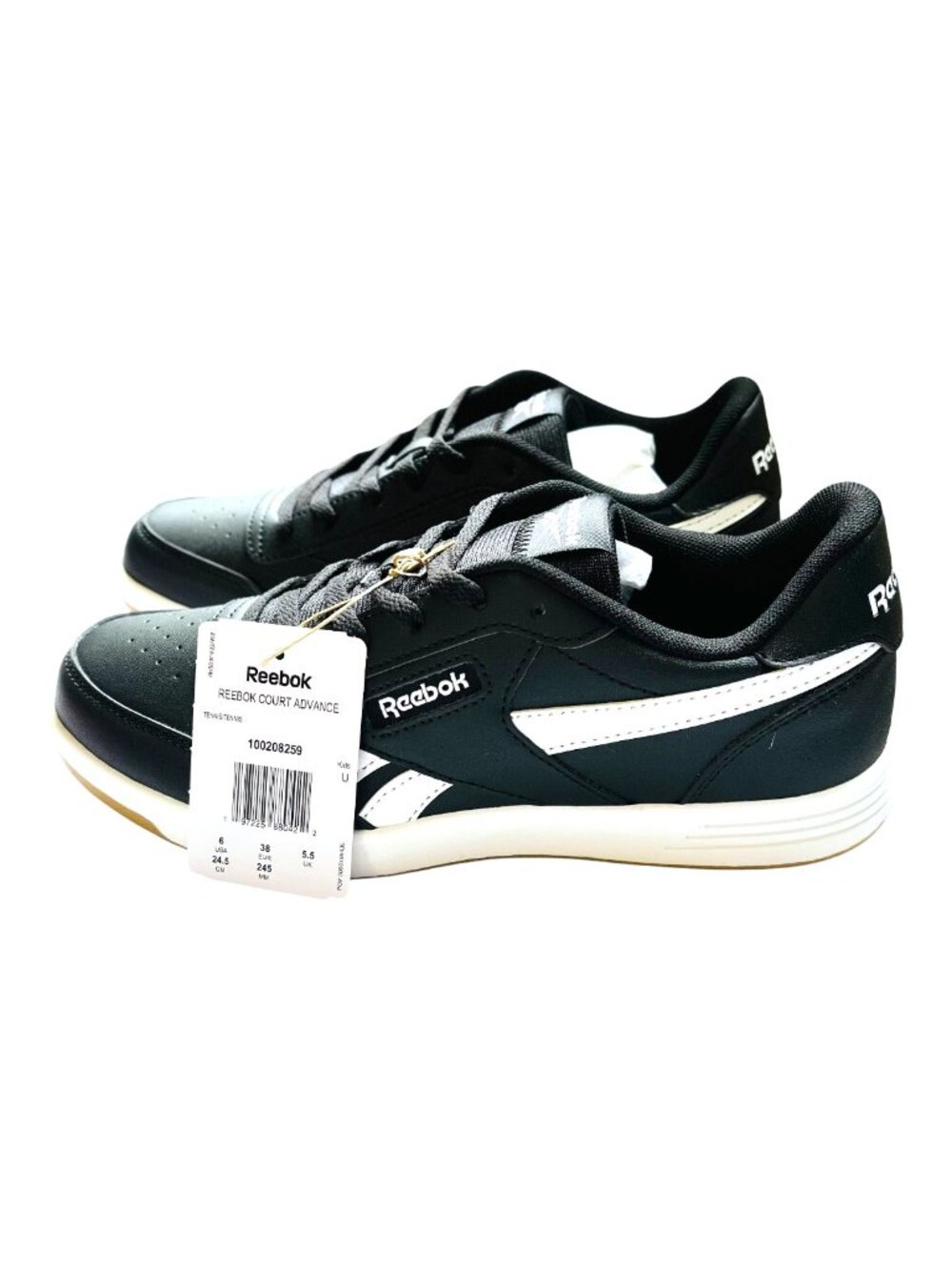 Kids' Reebok Court Advance Sneakers, Black With White Accents, Sz 6, New In Box